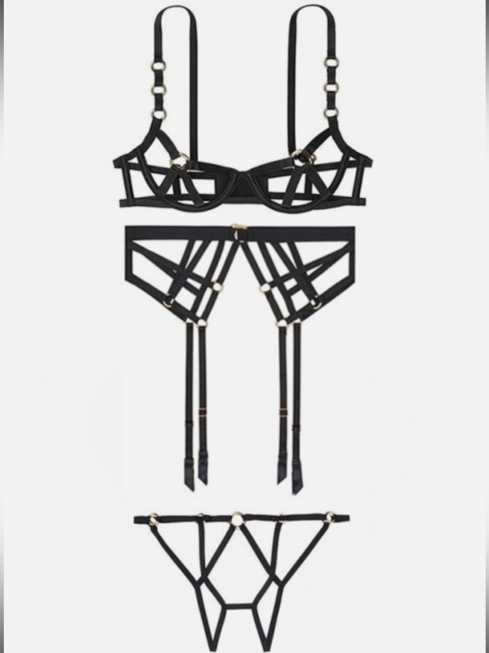 Victoria’s Secret Very Sexy Unlined Strappy 3 Piece Balconette Bra Cage Ring Set - Picture 7 of 9